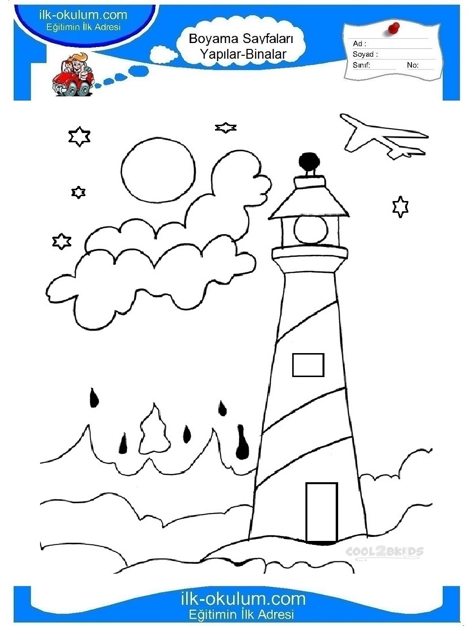 Çocuklar İçin Deniz Feneri Boyama Sayfaları 
